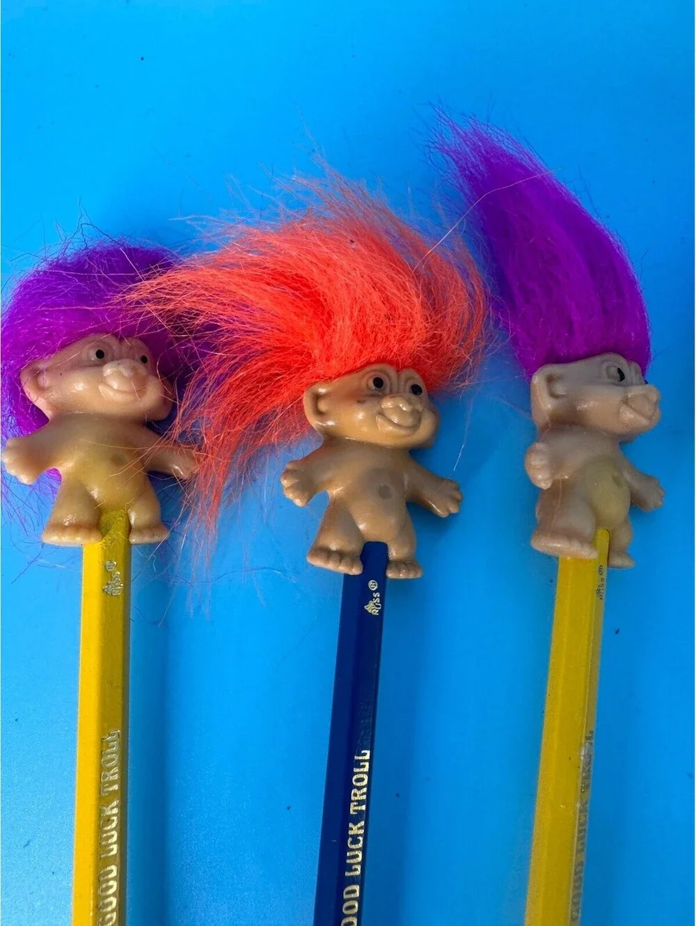 13 Vintage Troll Doll Pencils 3 Russ 1 ACE Good Luck Troll Pencil Toppers 1990s